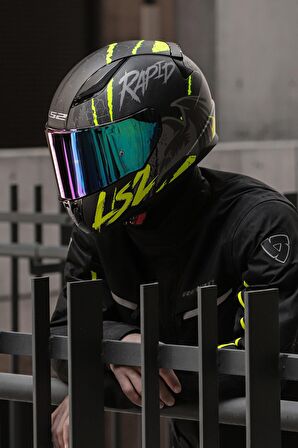 RAPID RAVEN MAT SİYAH-GRİ-NEON SARI KASK