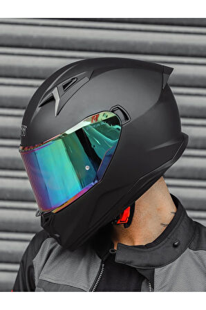 50.8 Mat Siyah Kask ( Sarı Şeffaf Cam )