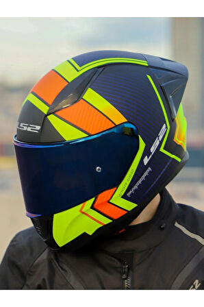 RAPID 2 RACE EXTRA MAT NEON SARI-NAVY MAVİ KASK