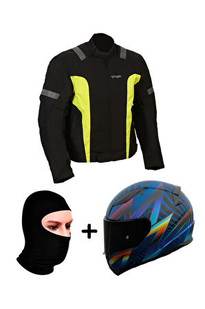 Prohel Gambıa Mont Siyah-Sarı+RAPID 2 OPTIK MAT MAVİ-MOR KASK+Prohel Balaklava Yazlık