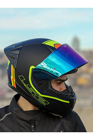 RAPID 2 RACE EXTRA MAT NEON SARI-NAVY MAVİ KASK