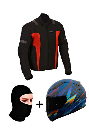 Prohel Gambıa Mont Siyah-Kırmızı+RAPID 2 RACE OPTIK MAT MAVİ-MOR KASK+Prohel Balaklava Yazlık