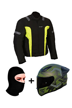 Prohel Gambıa Mont Siyah-Sarı+RAPID 2 RACE THUNDER BIRDS MAT YEŞİL-SİYAH KASK+Prohel Balaklava