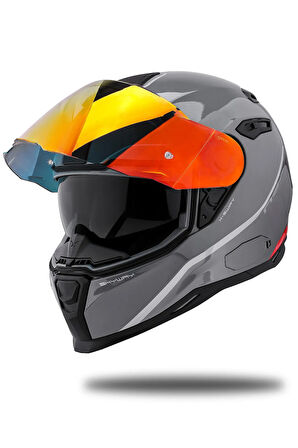 Sx.100 Skyway Gri-kırmızı Kask