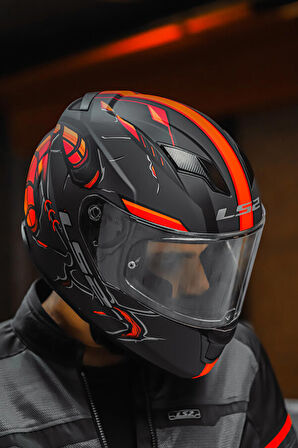 LS2 STREAM EVO ZUKO MAT SİYAH-TURUNCU KASK