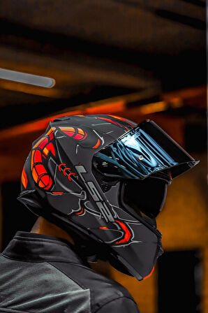 LS2 STREAM EVO ZUKO MAT SİYAH-TURUNCU KASK