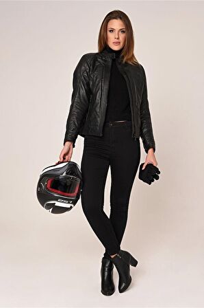 VEXO MOTO DERİ KADIN MONT SİYAH