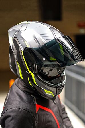 NEXX SX.100R GRIDLINE MAT GRİ-NEON SARI KASK