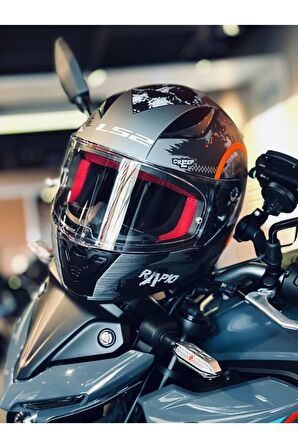 LS2 RAPID CIRCLE MAT TITANIUM-TURUNCU KASK