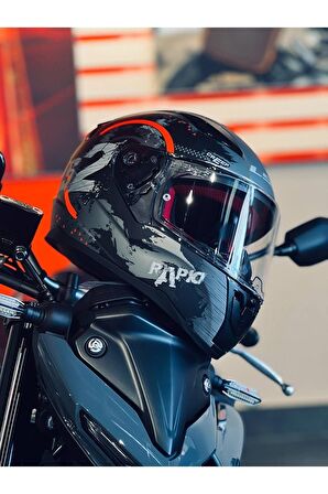 LS2 RAPID CIRCLE MAT TITANIUM-TURUNCU KASK