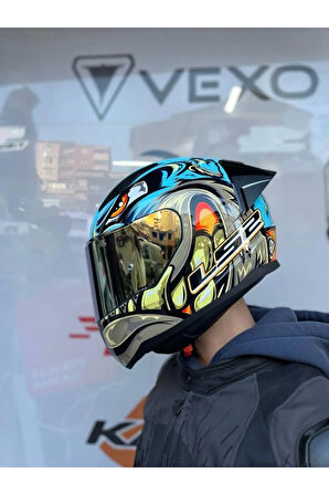 Rapıd 2 Neo Mavi-mor Kask - Gold Vizör - Spoiler