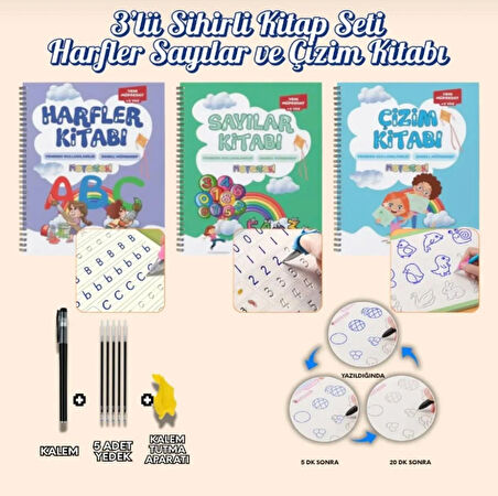 Motossori Harfleri/ Sayıları ve Çizmeyiöğreten Kabartmalı 3'lü Kitap Büyük Boy