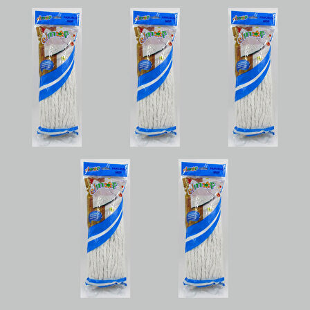 Elmop P02 Pamuklu Beyaz Islak Mop - Paspas Ucu - Vidalı Standart Yedek Mop Püskül - 5 Adet