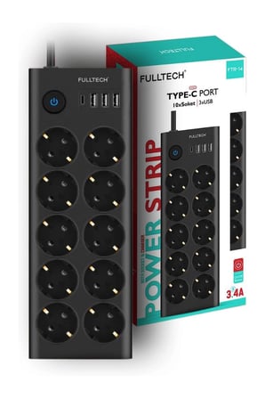 Fulltech Ftr14 Type-C Girişli Akım Korumalı 10’Lu Priz, 3 Usb