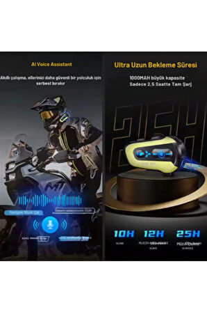 N3X Rgb Işıklı Intercom 3 Kişi Bağlantılı 1000Mah Motosiklet Bluetooth Kulaklık Seti