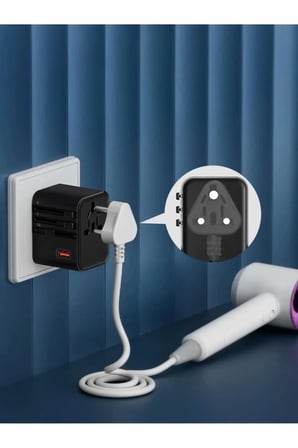 25W Evrensel Seyahat Adaptörü, Eu/Us/Uk/Au Priz Dönüştürücü, 1X Usb, 2X Type-C Hızlı Şarj