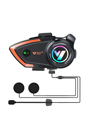 Yeni Model Y80-2X Motosiklet İntercom 2 Kişilik Bağlantı Rgb Işıklı Bluetooth Kulaklık Seti