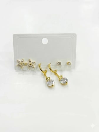 Sallantılı Çiçek Detaylı Altılı Küpe - Kp00623