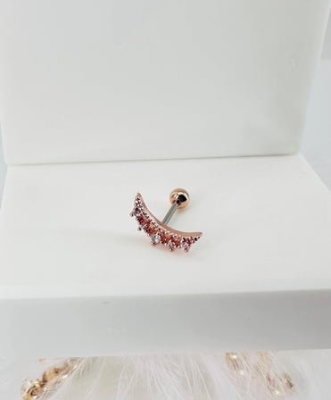 Rose Zirkon Taşlı Uç Kısmı : Pirinç Kıkırdak Bar Uzunluğu : 6 Mm / Bar Kalınlığı 0.8 Mm / Top Boyu 3