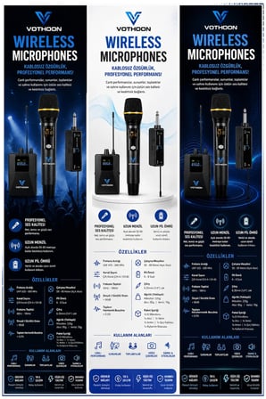 Wireless Mikrofon Sistemi Uhf Kablosuz El Mikrofonu Profesyonel Ses Performansı 50 Mt Menzil