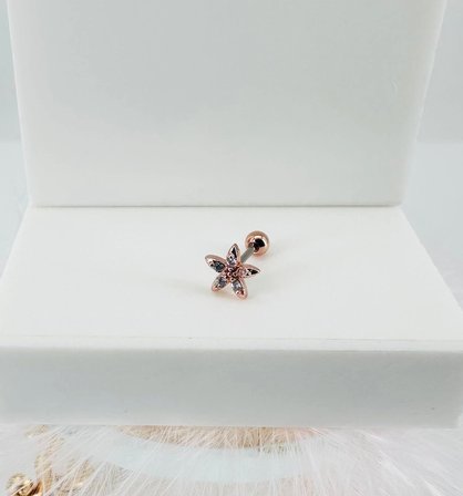 Rose Zirkon Taşlı Uç Kısmı : Pirinç Kıkırdak Bar Uzunluğu : 6 Mm / Bar Kalınlığı 0.8 Mm / Top Boyu 3
