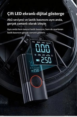 St-9650 Şarjlı 10.000 Mah Taşınabilir Araç Hava Kompresörü Akü Takviyeli Dijital Ekranlı Işıklı Çant