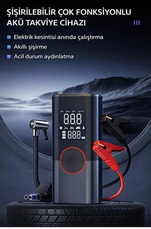 St-9650 Şarjlı 10.000 Mah Taşınabilir Araç Hava Kompresörü Akü Takviyeli Dijital Ekranlı Işıklı Çant