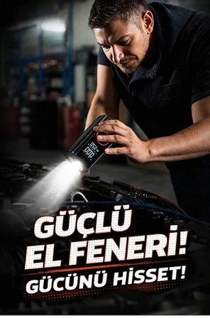 St-9650 Şarjlı 10.000 Mah Taşınabilir Araç Hava Kompresörü Akü Takviyeli Dijital Ekranlı Işıklı Çant