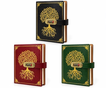 Şifreli Hayat Ağacı Desenli Deri Defter Alk6471