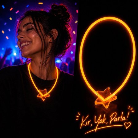 Fosforlu Yıldız Parti Kolyesi – Neon Işıklı Kolye Turuncu Renk