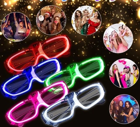 Neon Işıklı Parti Gözlüğü Pilli – 12’Li Paket 5 Renk