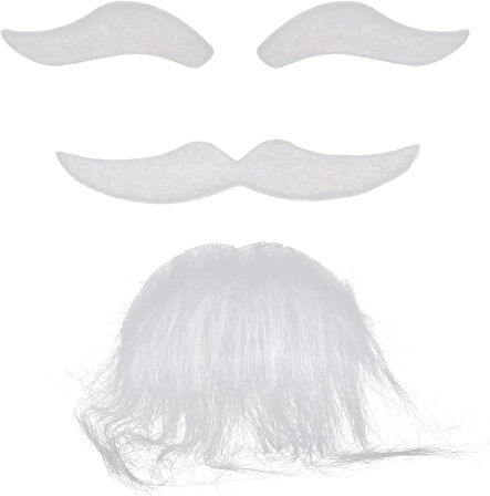 Beyaz Renk Kendinden Yapışkanlı Takma Sakal Bıyık Ve Kaş Seti