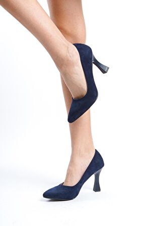 Merve BAŞ Kadın Lacivert Süet Kadeh Topuk Sivri Burun Stiletto 9 Cm
