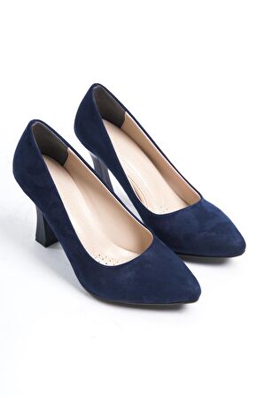 Merve BAŞ Kadın Lacivert Süet Kadeh Topuk Sivri Burun Stiletto 9 Cm