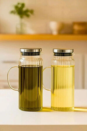 2 Adet Çelik Vakumlu Kapak Borosilikat Sürahi-Cam Yağlık-Sirkelik-Sütlük 1500 ml