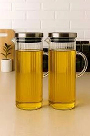 2 Adet Çelik Vakumlu Kapak Borosilikat Sürahi-Cam Yağlık-Sirkelik-Sütlük 1500 ml