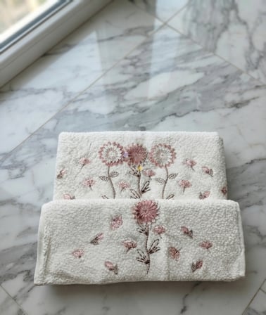 Mercan El İşi 3D Çiçekli 2 li Set (1 Adet 30x50 cm ve 1 Adet 50x90 cm )%100 Pamuk