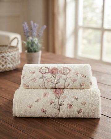 Mercan El İşi 3D Çiçekli 2 li Set (1 Adet 30x50 cm ve 1 Adet 50x90 cm )%100 Pamuk
