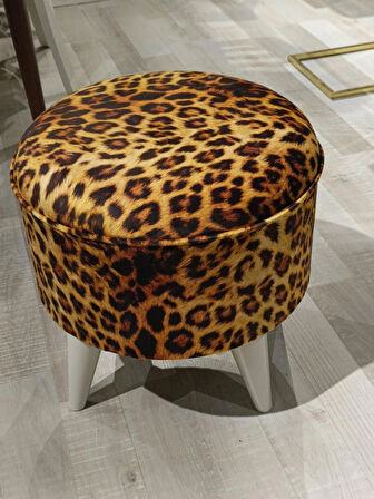 MERCAN MOBİLYA Leopar Desenli Puf Bench 43 cm