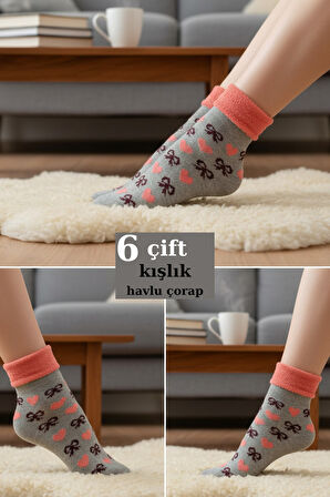 6 Adet Pembe Havlu Polar Kışlık Çorap Bilek Boy -20c Kadar Isı Koruma