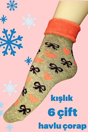 6 Adet Pembe Havlu Polar Kışlık Çorap Bilek Boy -20c Kadar Isı Koruma