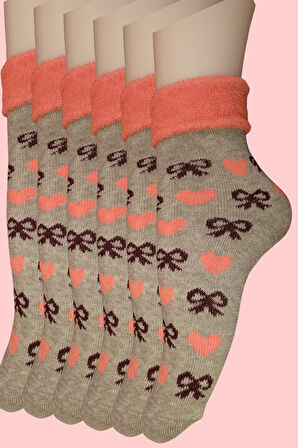 6 Adet Pembe Havlu Polar Kışlık Çorap Bilek Boy -20c Kadar Isı Koruma