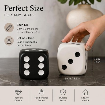 Siyah Beyaz Dekoratif Zar Seti 2'li 9 cm Modern Ev Dekoru | El Yapımı