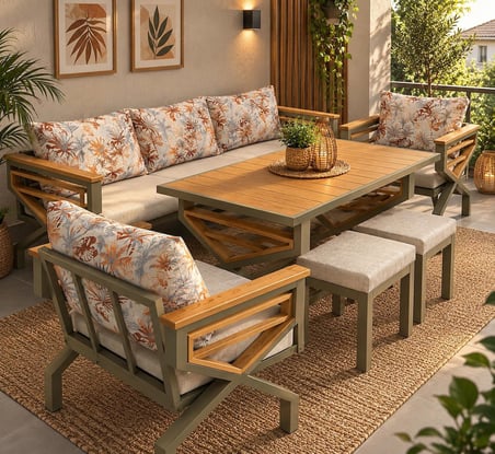 Scorpio Metal Bahçe Balkon Teras Koltuk Takımı 3+1+1+Masa+2 adet Puf