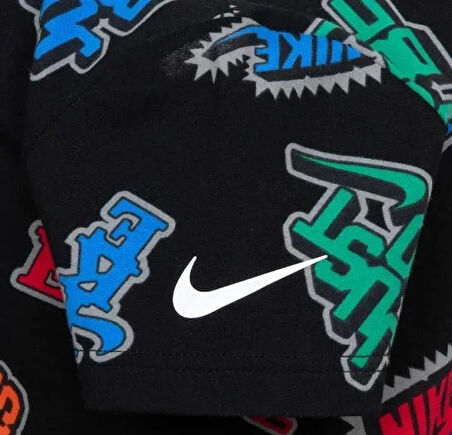 Varzity Aop Pamuklu Çocuk Siyah T-Shirt