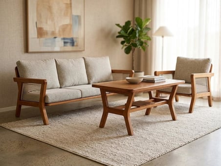 Veranda Masif Gürgen Ahşap Bahçe Balkon Teras Koltuk Takımı 3+1+1+Masa
