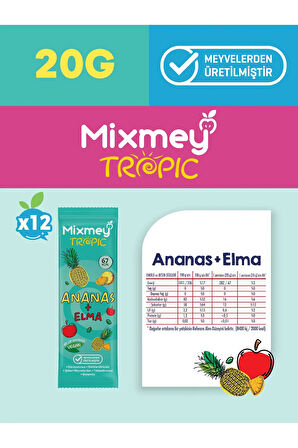 Mixmey Ananas Meyve Bar 12 Adet | Doğal Ve Glutensiz Sağlıklı Atıştırmalık - 20gr X 12 Adet