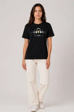 Livizmir Moda Müzik Temalı Baskılı Tişört Bisiklet Yaka Kısa Kol T-Shirt - Siyah