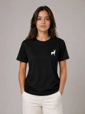 Livizmir Moda Minimal Geyik Logolu Tişört Bisiklet Yaka Kısa Kol Yazlık T-Shirt - Siyah