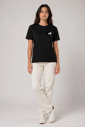 Livizmir Moda Minimal Geyik Logolu Tişört Bisiklet Yaka Kısa Kol Yazlık T-Shirt - Siyah